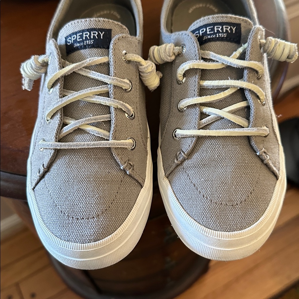 EUC Sperry Women’s Crest Vibe Light Gray Canvas Top-sider Sneakers  6.5